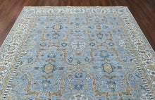 9x12 Blue, Ivory, Moss Color Hand Knotted Oushak Wool Transitional Oriental Rug