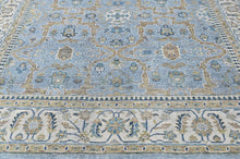 9x12 Blue, Ivory, Moss Color Hand Knotted Oushak Wool Transitional Oriental Rug