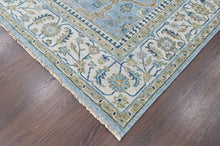 9x12 Blue, Ivory, Moss Color Hand Knotted Oushak Wool Transitional Oriental Rug