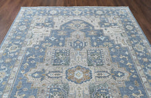 9x12 Blue, Beige, Taupe Color Hand Knotted Oushak Wool  Oriental Rug