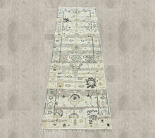 2'7"x8'5" Hand Knotted Wool Mint, Gray Oushak Transitional Rug