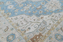 9x12 Aqua, Taupe, Gray Color Hand Knotted Oushak Wool  Oriental Rug