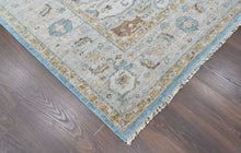 9x12 Aqua, Taupe, Gray Color Hand Knotted Oushak Wool  Oriental Rug