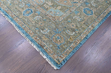 9x12 Aqua, Brown, Moss Color Hand Knotted Oushak Wool  Oriental Rug
