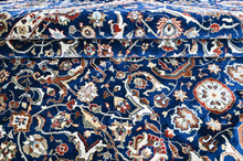 9x12 Navy, Ivory, Aqua Color Power Loom Oushak Wool Traditional Oriental Rug