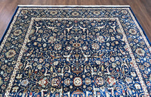 9x12 Navy, Ivory, Aqua Color Power Loom Oushak Wool Traditional Oriental Rug