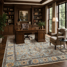 7'11''x10 Hand Knotted Wool Aqua, Gray Oushak Arts & Crafts Traditional Rug