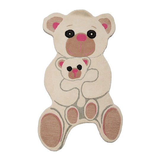 LoomBloom 3'x5' Ivory Hand Tufted Novelty Modern Bear Wool Oriental Area Rug