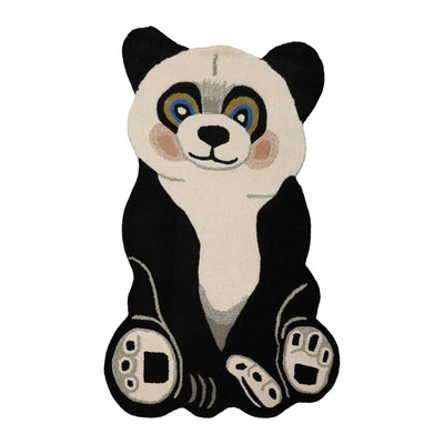LoomBloom 3'x5' Ivory Hand Tufted Novelty Modern Panda Wool Oriental Area Rug