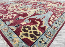 9x12 Wine, Mint, Blue Color Hand Knotted Oushak Wool  Oriental Rug