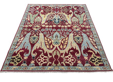 9x12 Wine, Mint, Blue Color Hand Knotted Oushak Wool  Oriental Rug