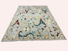 Multi Size Mint Gray Ivory Color Hand Knotted Oushak Wool  Oriental Rug