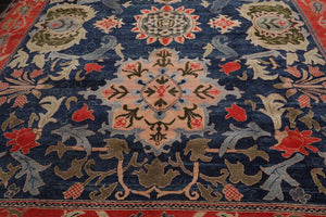 10x14 Navy, Coral Hand Knotted 100% Wool Turkish Oushak Arts & Crafts Oriental Area Rug