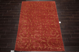 Multi Szie Raspberry, Gold Hand Knotted Tibetan Wool and Silk Tibetan Transitional Oriental Area Rug