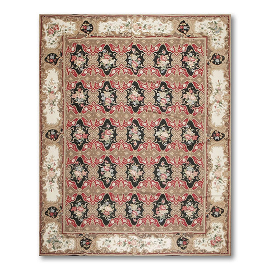 9x12 Brown Hand woven Wool French Flatweave Needlepoint Oriental Area Rug