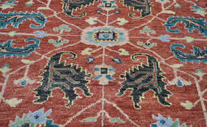 8x10 Rust, Blue Hand Knotted LoomBloom Muted Turkish Oushak 100% Wool Transitional Oriental Area Rug - Oriental Rug Of Houston