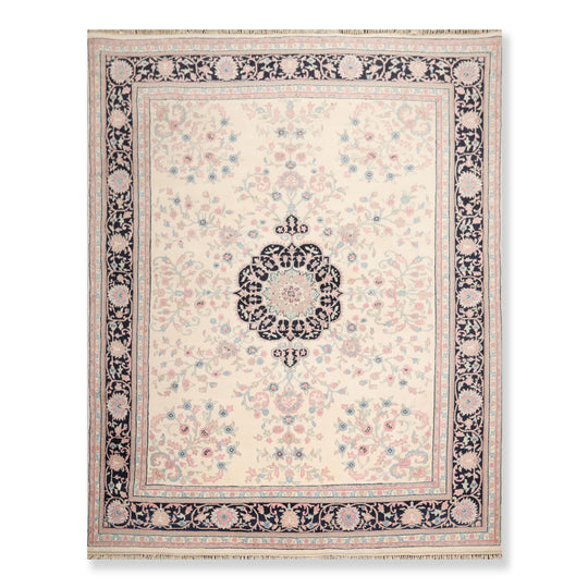 8' x 9'10" Hand Knotted 100% Wool Traditional full pile Oriental Area Rug Ivory