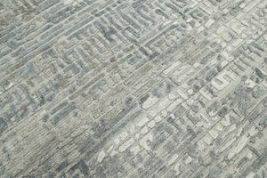 Multi Size Tone On Tone Gray Hand Knotted Tibetan Wool/Bamboo Silk Modern & Contemporary Oriental Area Rug