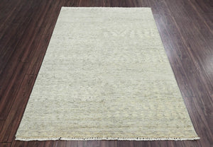 5x7 Gray, Beige Hand Knotted Abstract Tibetan 100% Wool Modern & Contemporary Oriental Area Rug