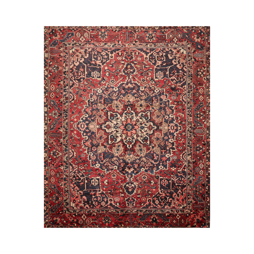 10' 5''x11' 10'' Rust Ivory Blue Color Hand Knotted Persian 100% Wool Traditional Oriental Rug