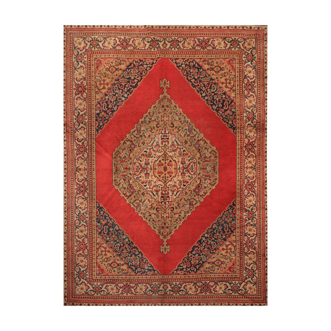 8' 10''x11' 8'' Orange Beige Mint Color Hand Knotted Persian 100% Wool Traditional Oriental Rug
