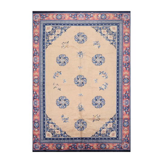6'7"x9'8" Hand Knotted Wool Chinese Art Deco Traditional Oriental Area Rug Beige