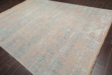 9' x 12'  Taupe Aqua Blue Color Hand Knotted Sherpa Wool and Silk Modern & Contemporary Oriental Rug