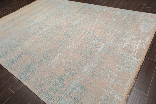 9x12 Taupe, Aqua Hand Knotted Sherpa Wool and Silk Modern & Contemporary Oriental Area Rug  Color