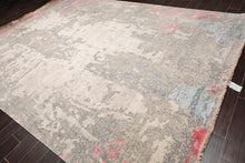 9' x12'  Beige Taupe Blue Color Hand Knotted Sherpa Wool and Silk Modern & Contemporary Oriental Rug