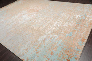 10' x14'  Aqua Tan Brown Color Hand Knotted Sherpa Wool and Silk Modern & Contemporary Oriental Rug