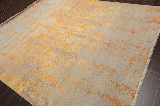 Tibetan 8' x 10' Hand Knotted Wool & Silk Modern Sherpa Area Rug Beige