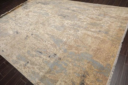 9' x12' Hand Knotted Sherpa Wool & Silk Modern Oriental Area Rug Beige