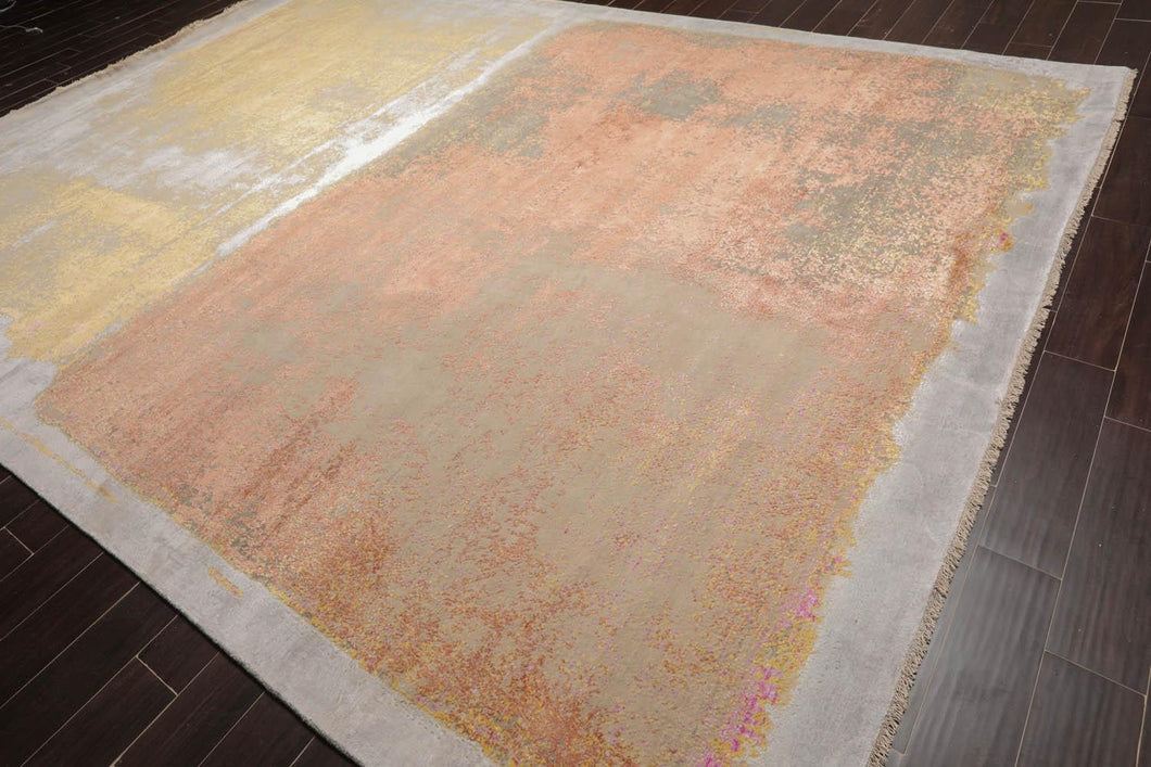 10' x14'  Beige Peach Gold Color Hand Knotted Sherpa Wool and Silk Modern & Contemporary Oriental Rug