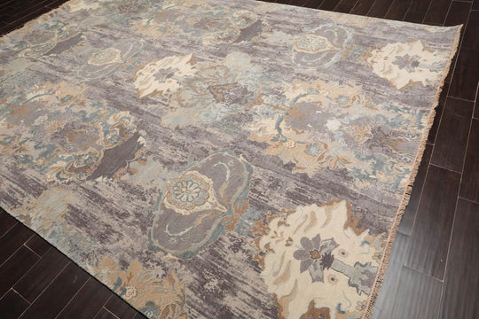 9' x12' Hand Knotted Sherpa Wool & Silk Modern Oriental Area Rug Gray
