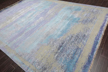 9' x12'  Blue Gray Purple Color Hand Knotted Sherpa Wool and Silk Modern & Contemporary Oriental Rug