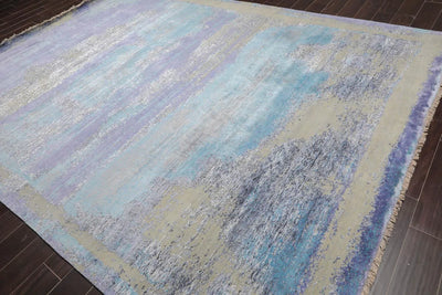9' x12' Hand Knotted Sherpa Wool & Silk Modern Oriental Area Rug Blue - Oriental Rug Of Houston