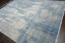 9' x12'  Gray Blue Color Hand Knotted Sherpa Wool and Silk Modern & Contemporary Oriental Rug
