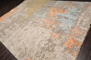9' x12'  Tan Brown Peach Color Hand Knotted Sherpa Wool and Silk Modern & Contemporary Oriental Rug