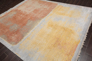 8' x10'  Gray Gold Peach Color Hand Knotted Sherpa Wool and Silk Modern & Contemporary Oriental Rug