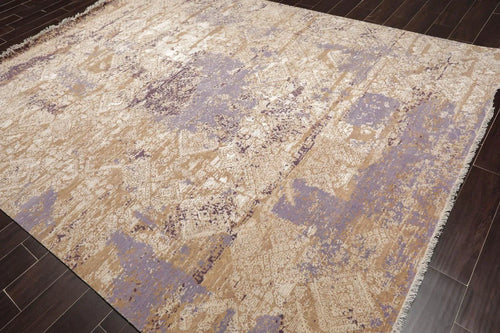 Tibetan 8' x 10' Hand Knotted Wool & Silk Contemporary Sherpa Area Rug Lavender - Oriental Rug Of Houston