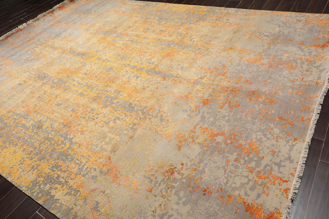 9' x12'  Taupe Gold Orange Color Hand Knotted Sherpa Wool and Silk Modern & Contemporary Oriental Rug