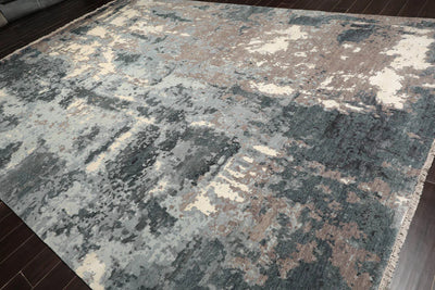10x14 Gray, Brown Hand Knotted Sherpa Wool and Silk Modern & Contemporary Oriental Area Rug