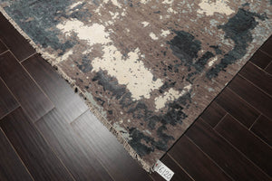 10' x 14'  Gray Brown Off White Color Hand Knotted Sherpa Wool and Silk Modern & Contemporary Oriental Rug