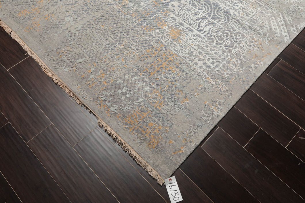 9' x 12'  Gray Caramel Color Hand Knotted Sherpa Wool and Silk Modern & Contemporary Oriental Rug