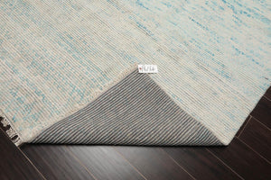 8' x 10' Hand Knotted 100% Wool Muted Modern Area Rug Ivory, Aqua