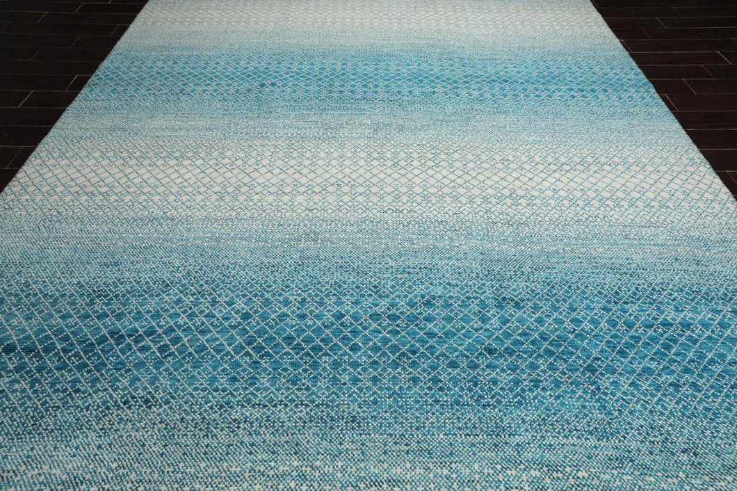 9' x 12' Hand Knotted 100% Wool Contemporary Modern Oriental Area Rug Ivory Aqua - Oriental Rug Of Houston