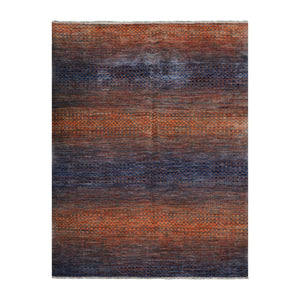 9’ x 12’ Hand Knotted 100% Wool Modern Grass Oriental Area Rug Orange, Navy - Oriental Rug Of Houston