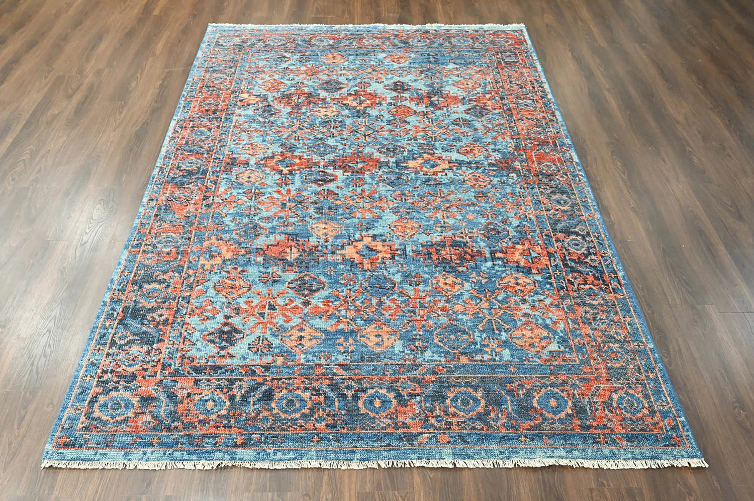 Multi Size Blue Hand Knotted Wool Turkish Oushak Arts & Craft Rug