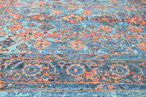 Multi Size Blue, Burnt Orange Hand Knotted Arts & Crafts 100% Wool Turkish Oushak Traditional Oriental Area Rug