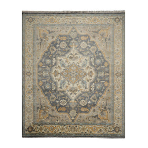 9' x12'  Slate Beige Gray Color Hand Knotted Turkish Oushak  100% Wool Traditional Oriental Rug